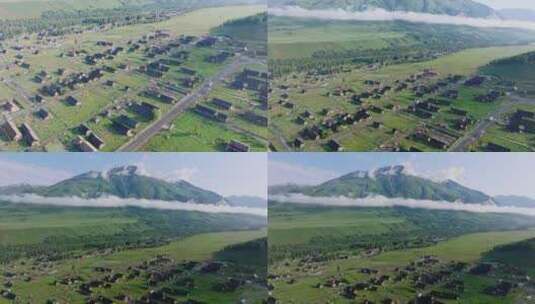 航拍夏季的新疆禾木村风景高清在线视频素材下载