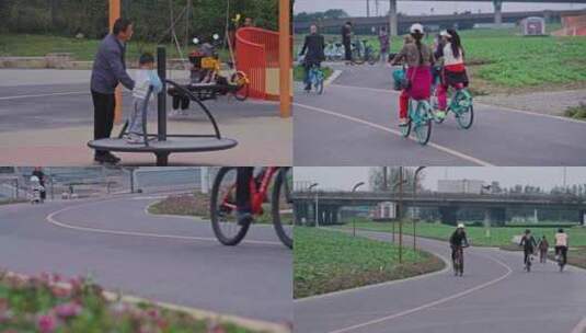 天府绿道自行车骑行运动锻炼高清在线视频素材下载