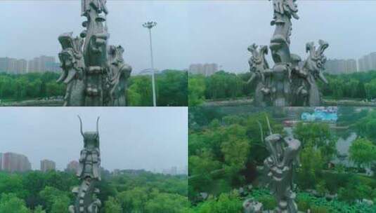 九龙雕塑中国龙城山东诸城高清在线视频素材下载