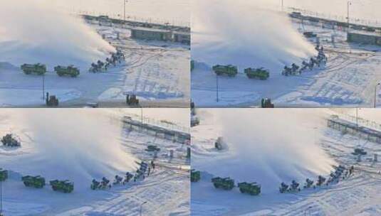 哈尔滨冰雪大世界人工造雪高清在线视频素材下载