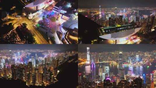 航拍香港太平山顶夜景维多利亚港高清在线视频素材下载