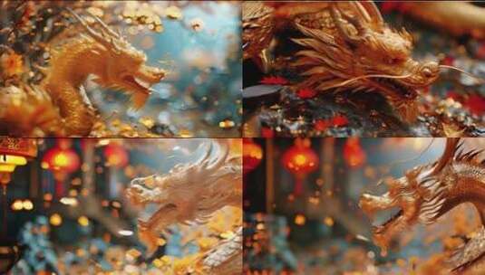 闪光金色中国龙动态背景艺术视频背景金龙高清在线视频素材下载