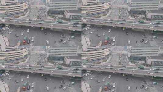 上海高架车流  城市风光航拍高清在线视频素材下载