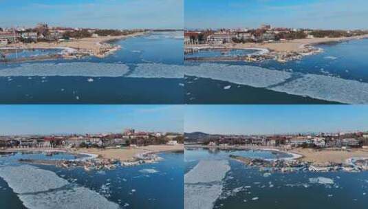 秦皇岛冬季海边冻海高清在线视频素材下载