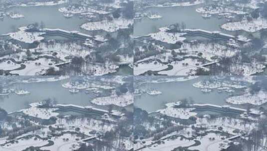 航拍瘦西湖景区园林大明寺观音山宋夹城雪景高清在线视频素材下载