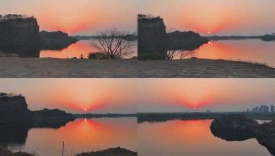 海宁神仙湖日落夕阳山水倒影高清在线视频素材下载