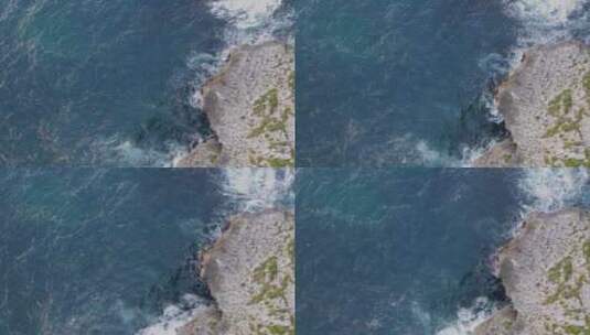 航拍海浪在岩石海岸线上拍打高清在线视频素材下载