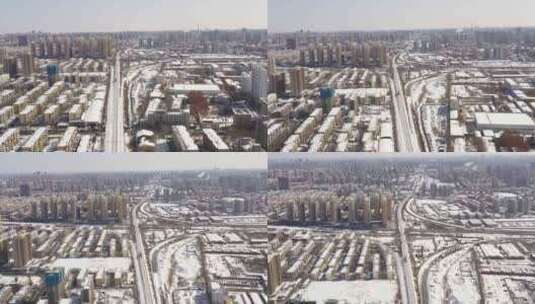 下雪 雪后 城市 雪 建筑  航拍高清在线视频素材下载