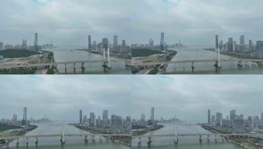 珠海澳门横琴大桥航拍河流珠江口澳门交界处高清在线视频素材下载