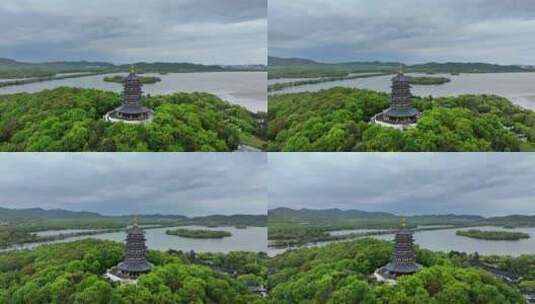 航拍杭州西湖雷峰塔高清在线视频素材下载