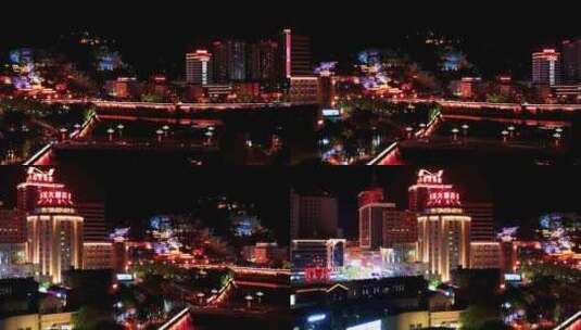 4K无人机航拍陕西延安城市夜景灯光高清在线视频素材下载