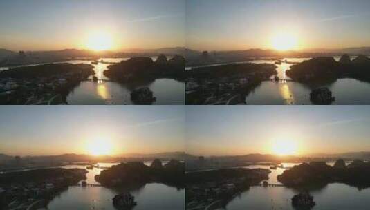 航拍广东肇庆七星岩景区夕阳高清在线视频素材下载