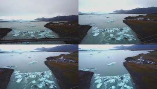 4k航拍冰岛瓦特纳冰川杰古沙龙冰河湖高清在线视频素材下载
