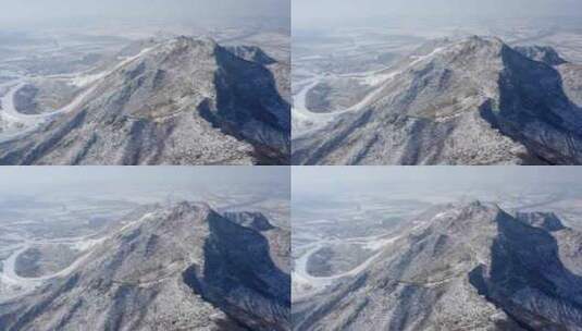 内蒙古呼和浩特马鬃山雪景航拍高清在线视频素材下载