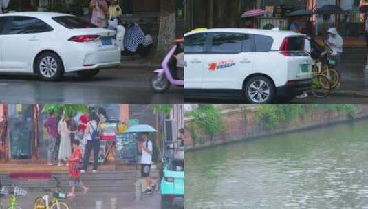 江苏苏州姑苏寒山寺江南水乡下雨季游客风景高清在线视频素材下载