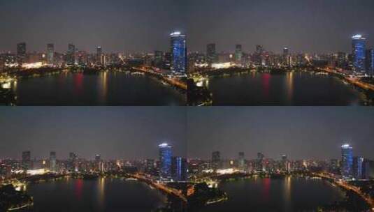 航拍安徽合肥天鹅湖夜景合肥CBD夜景高清在线视频素材下载