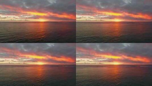 一半海水一半火焰唯美日落航拍素材高清在线视频素材下载