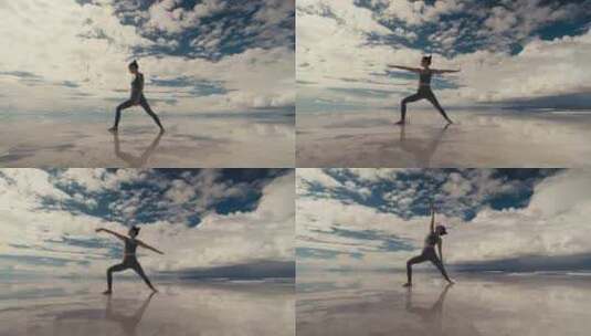 反思，年轻女子，瑜伽，云高清在线视频素材下载