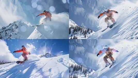 滑雪比赛运动员 雪地雪山滑板体育极限运动高清在线视频素材下载