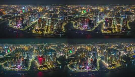 湛江中央商务区夜景航拍延时视频高清在线视频素材下载