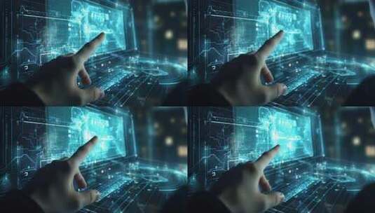 手指点击科技感电脑界面高清在线视频素材下载