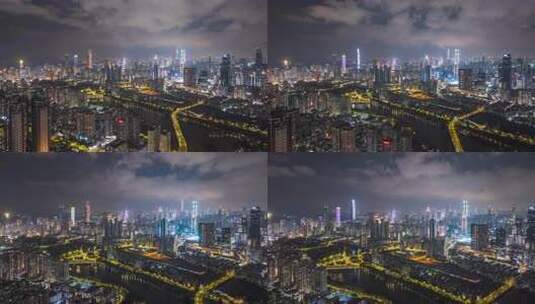 深圳罗湖城市夜景航拍延时高清在线视频素材下载