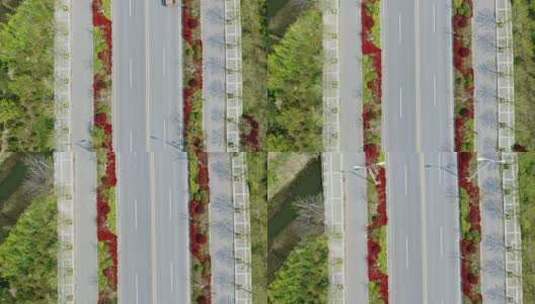 航拍俯视公路车流来往城市交通运输高清在线视频素材下载