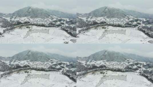 金华盘前村冬季雪景风光4K航拍高清在线视频素材下载