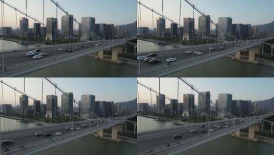福建福州鼓山大桥公路交通车流航拍高清在线视频素材下载