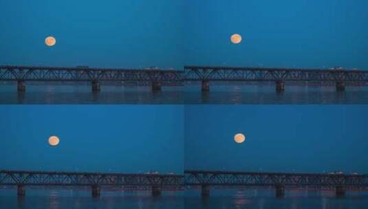 杭州钱塘江大桥满月升起延时高清在线视频素材下载