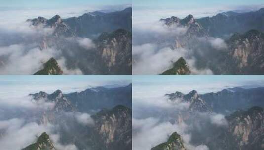 航拍陕西西岳华山山顶云海天空自然风光高清在线视频素材下载