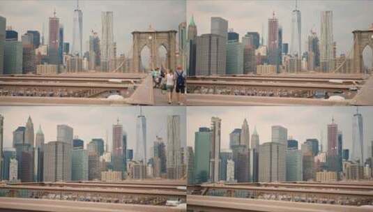 游客们在城市高架桥上玩耍高清在线视频素材下载