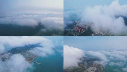 云雾下的海边港口高清在线视频素材下载