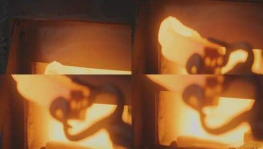 在火炉里铸铁微距镜头高清在线视频素材下载