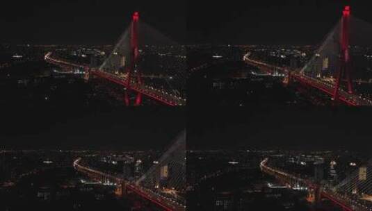 上海杨浦大桥夜景航拍07(推进)高清在线视频素材下载