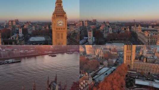 航拍伦敦威斯敏斯特宫泰晤士河英国地标建筑高清在线视频素材下载