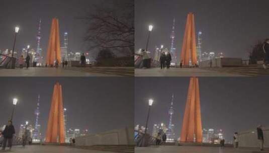 上海外滩人民英雄纪念塔4k高清在线视频素材下载