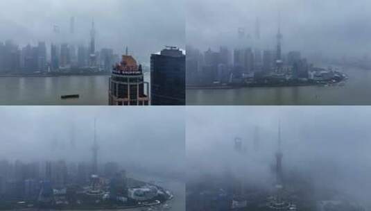 上海北外滩陆家嘴阴天云海上海航拍上海穿云高清在线视频素材下载