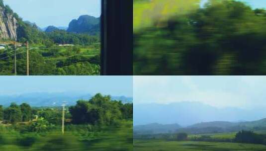 高铁动车窗外田野风景4k视频素材高清在线视频素材下载