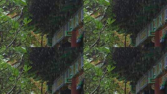 中式建筑屋檐雨滴雨天雨景高清在线视频素材下载