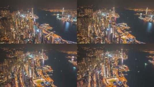 航拍香港岛繁华夜景大范围延时高清在线视频素材下载