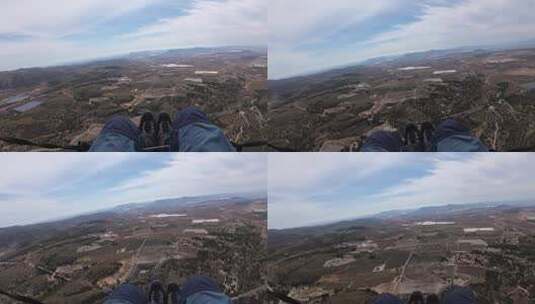 4K滑翔伞运动飞行在蓝天白云草地树林间高清在线视频素材下载