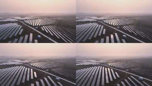 日出时分太阳能光伏发电站航拍高清在线视频素材下载