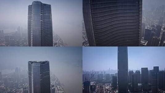 武汉绿地中心大厦航拍高清在线视频素材下载