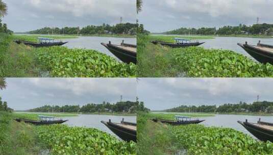 河流，森林和两艘船高清在线视频素材下载