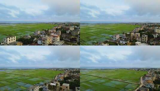 海南省万宁市海边万亩稻田与村镇航拍风景高清在线视频素材下载