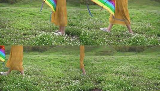 4K花丛少女拿着风筝脚步特写实拍视频高清在线视频素材下载