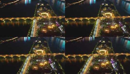 航拍湖南长沙橘子洲大桥夜景高清在线视频素材下载