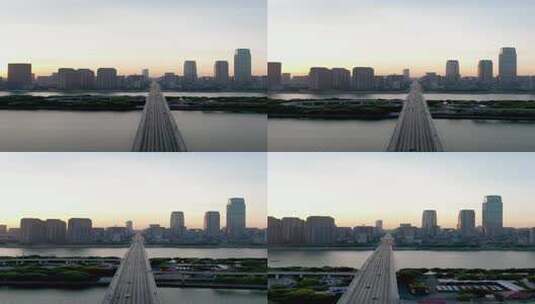 湖南长沙市橘子洲大桥日出航拍竖屏高清在线视频素材下载