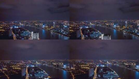 上海虹口区北外滩夜景航拍高清在线视频素材下载